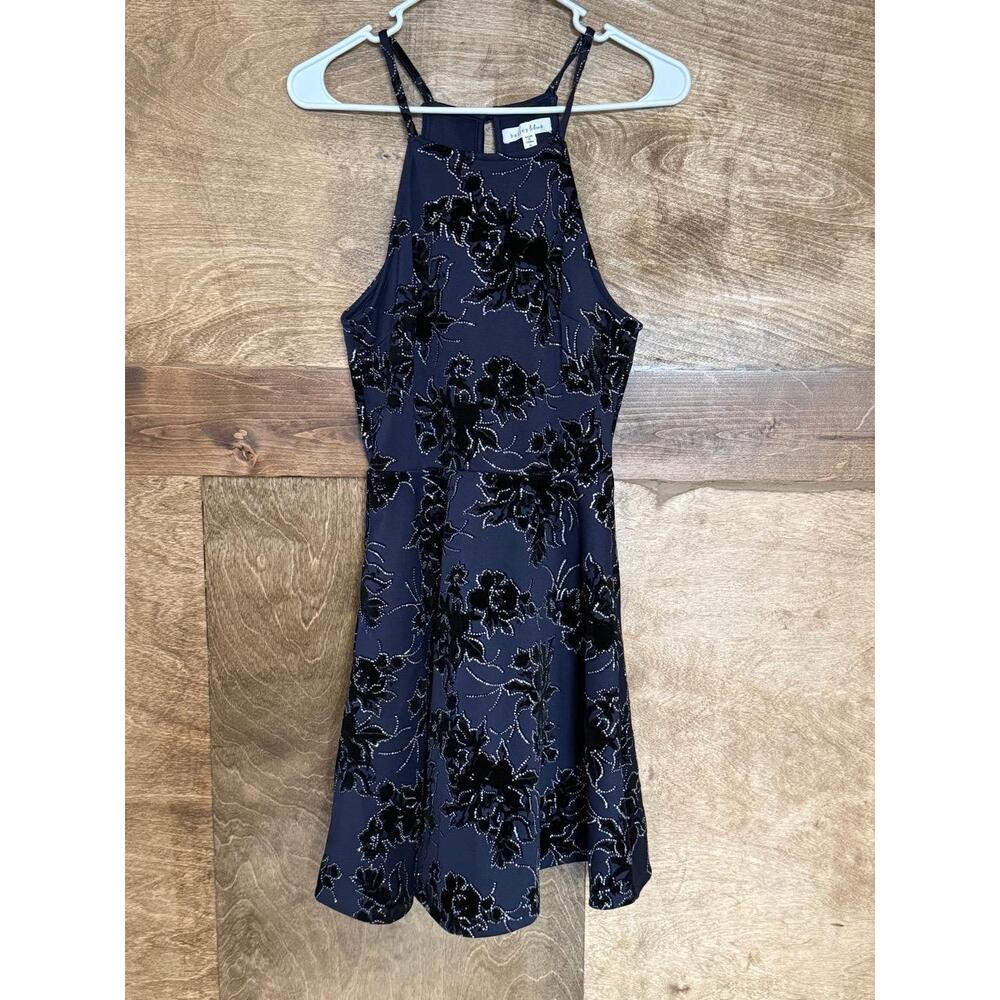 Bailey Blue Navy Spaghetti Straps Patterned Womens Dress Medium Prom